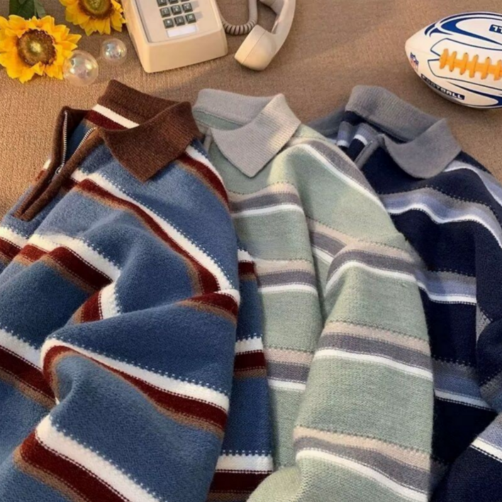 어썸유닛 남성 반집업 카라 니트