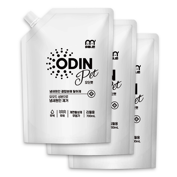 탈취제 미국 아마존 판매 1위 동일성분 휴매니존 오딘펫 700ml 리필용 강아지 고양이 모래 소취제 소변 오줌 배변냄새 제거 스프레이, 3개, 700ml