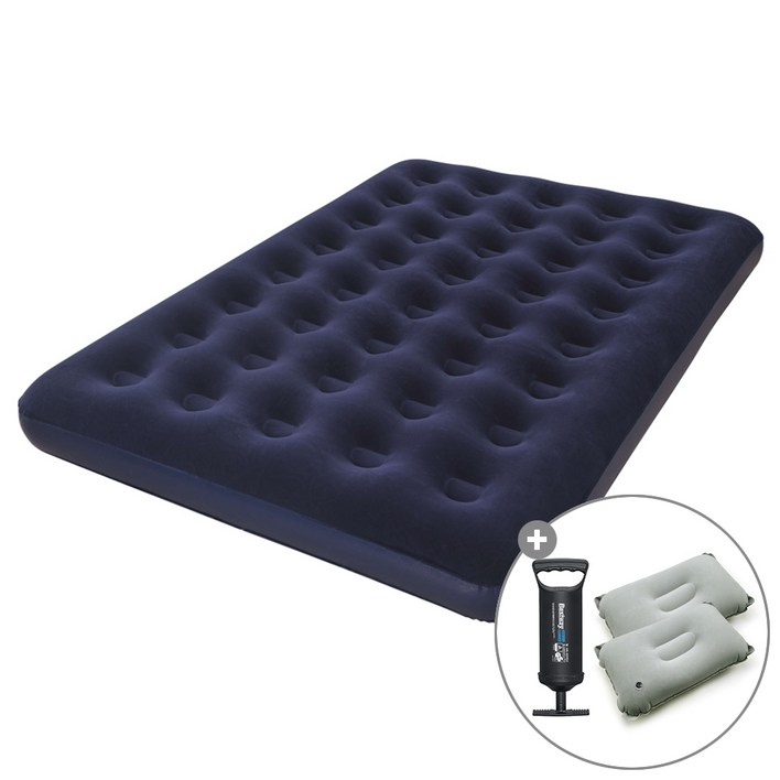 캠프빌리지 베스트웨이 에어매트+베개 2개+작은손펌프 세트, 블루