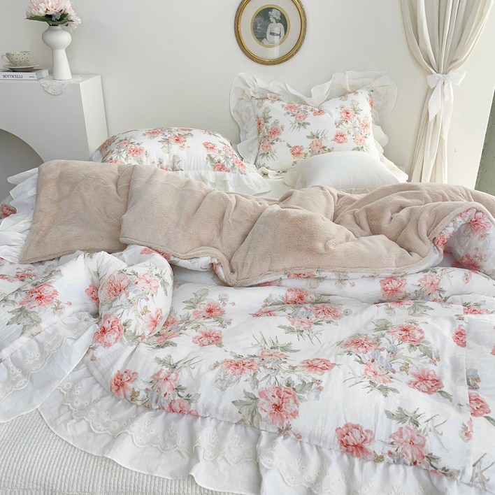 엘르 순면거즈 롱프릴 레이스 극세사 차렵이불 SQK