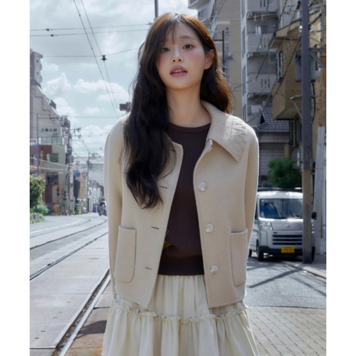 로엠 여성용 니트 카라 숏코트