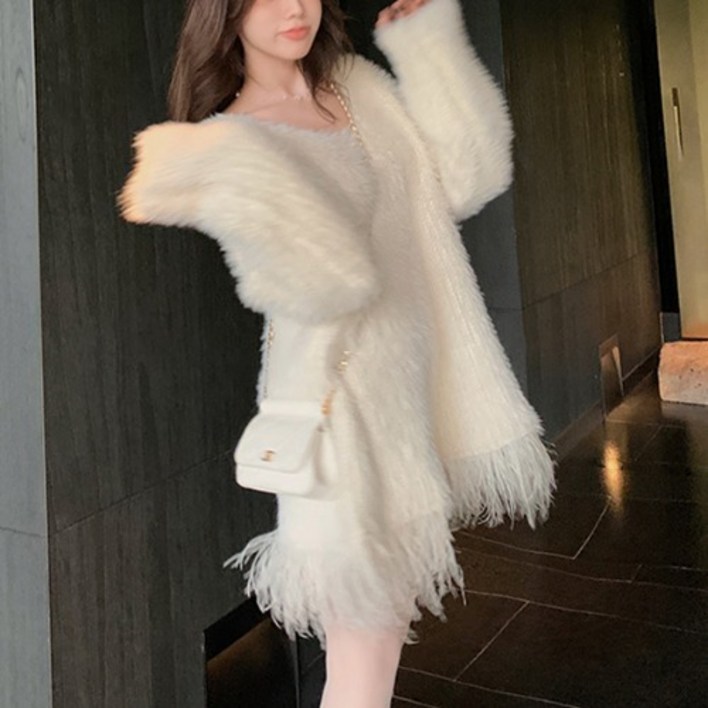 텐미닛스타일 청순퓨어템 러블리룩 앙고라 미니 바르에 원피스