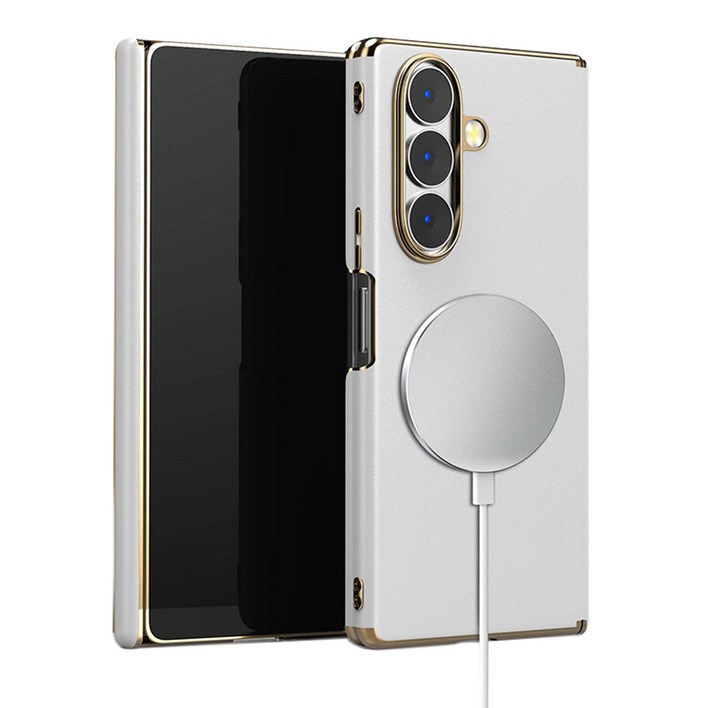 YINUO 갤럭시 Z 폴드 천연 가죽 magsafe 듀얼 중축 힌지 보호 후면 케이스