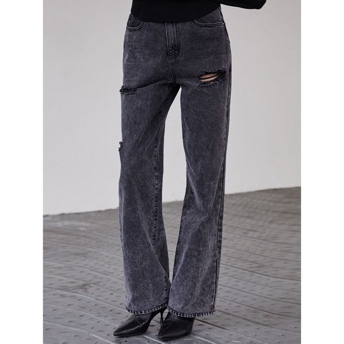 에고이스트 다크 그레이 디스트로이드 NON SPAN 데님팬츠 EQ3ODP01