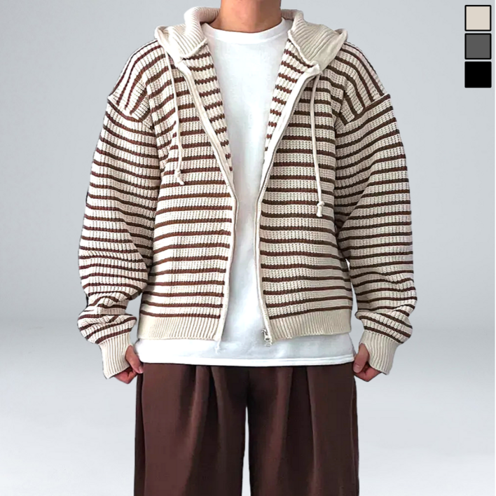 이황에프엔씨 남성용 스트라이프 투웨이 니트 후드 집업 (6458-1)