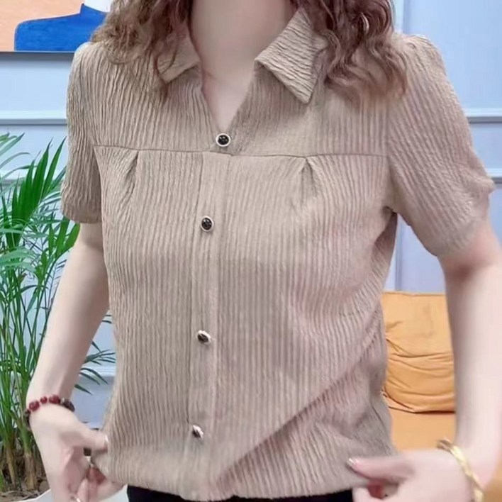 여성 카라넥 반팔 셔츠 고급스러운 블라우스 슬림핏 티셔츠 단추 남방 빅사이즈