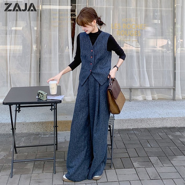 ZAJA 여성 캐주얼 정장 오버핏  세트 슬랙스 긴팔 투피스