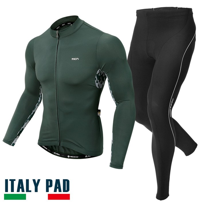 MCN 콘트래스트 자전거 사이클 라이딩 복장 긴팔 의류 상하의 세트 패드 포함 기능성 져지