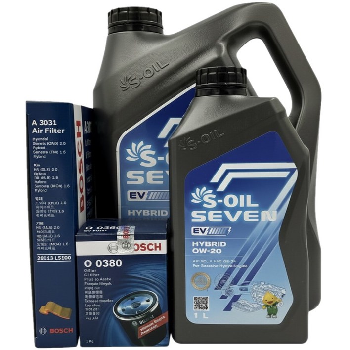 기아 K8 GL3 1.6 하이브리드 엔진오일교환세트 에스오일 EV 5리터  보쉬 A 3031  보쉬 O 0380, 1개, 5L