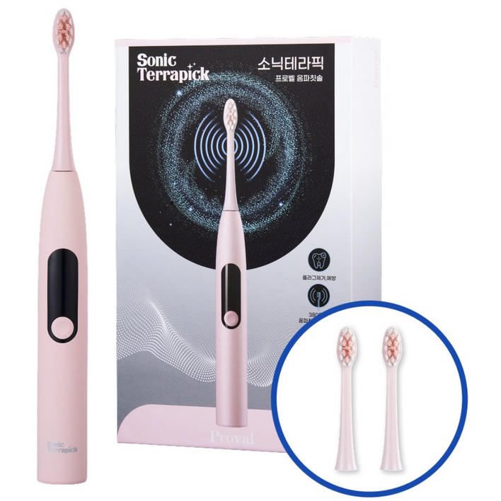 치과약국추천 프로벨 음파전동칫솔 고급모델 5가지모드 방수 칫솔모2p, 핑크, 1개, 고급버전