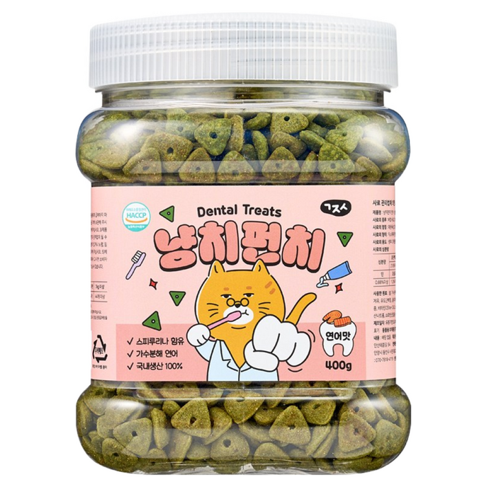 고지식 냥치펀치 고양이 구강관리 이빨과자 대용량 덴탈트릿 간식, 2개, 400g, 연어맛