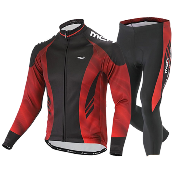 MCN 메탈릭레드 겨울 자전거의류세트 자켓패드바지