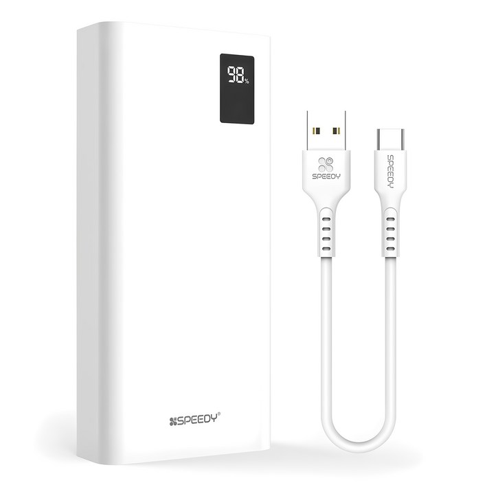 SPEEDY 슬림핏 PD 20W 고속충전 보조배터리 20000mAh 멀티단자  20W C타입 케이블, SPEB2PA20DPQC타입, 화이트