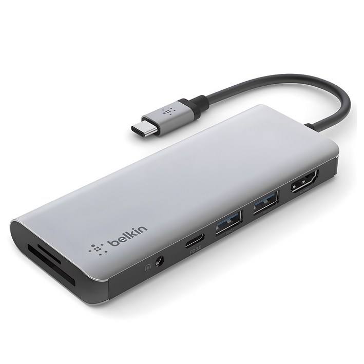 벨킨 connect USB 7in1 멀티 포트 허브 AVC009bt, 그레이, 1개 벨킨 connect USB 7in1 멀티 포트 허브 AVC009bt, 그레이, 1개