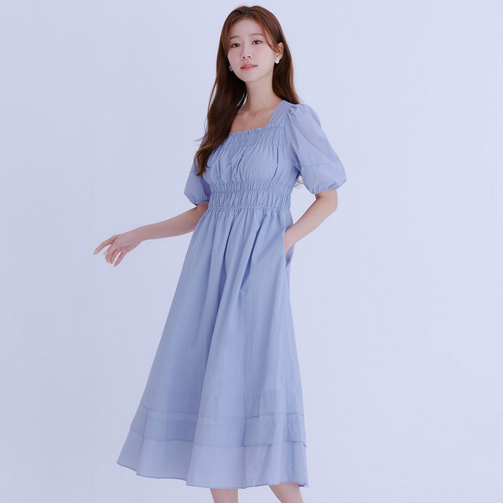 로엠 퍼프소매 롱 원피스