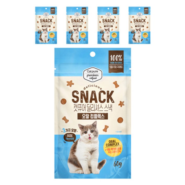 캣퓨어 고양이 딜리셔스 스낵, 5개, 60g, 오랄컴플렉스