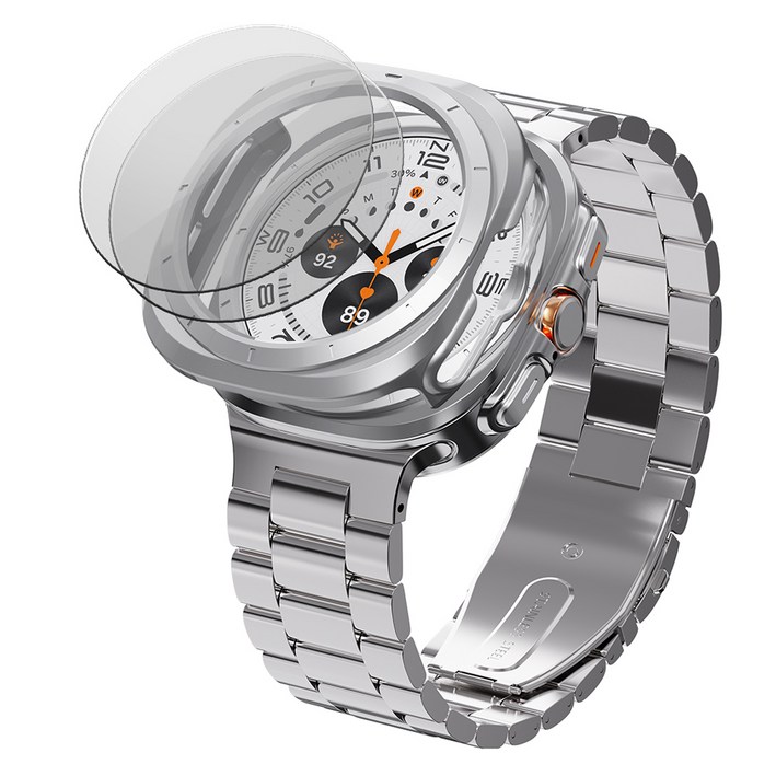 칸탐 갤럭시워치 클래식 메탈스트랩 케이스 강화유리 2p 세트, 실버, 1세트