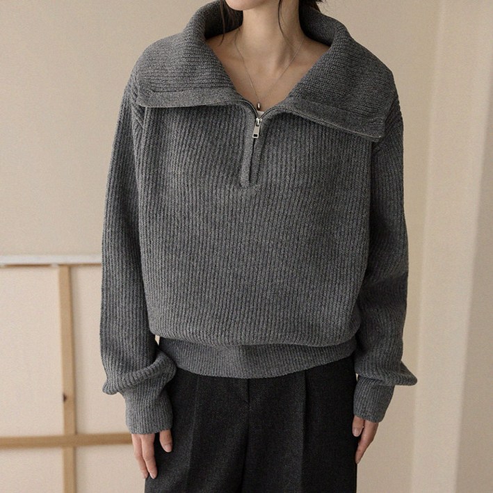 앤드스타일 여성용 웜소프트 10탄 풀오버 집업카라 니트 265007