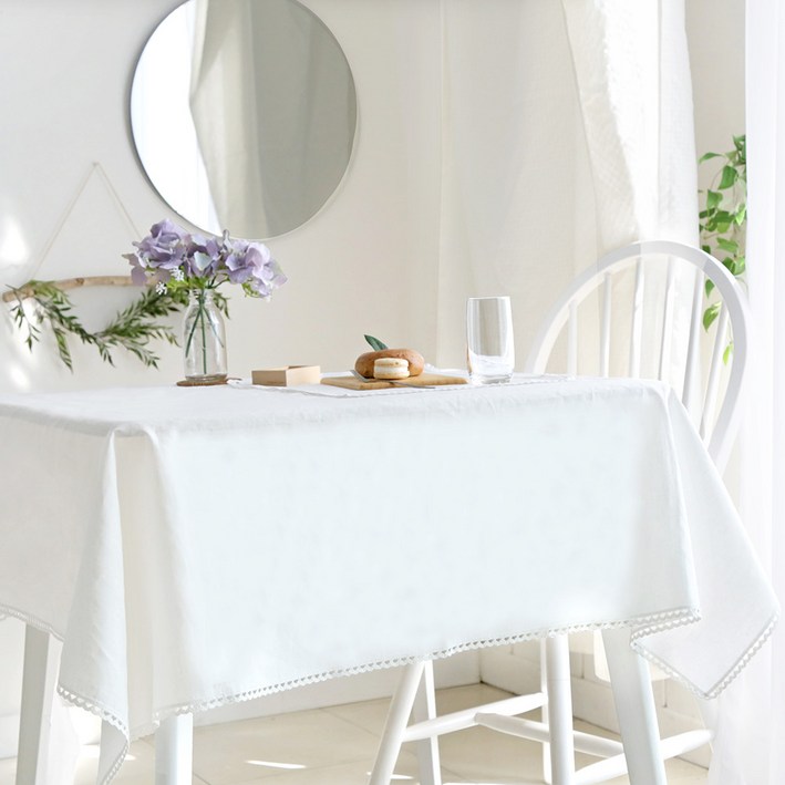 까사베르데 리린 레이스 린넨 사각 식탁보, 화이트, 8인(130 x 220 cm), 1개