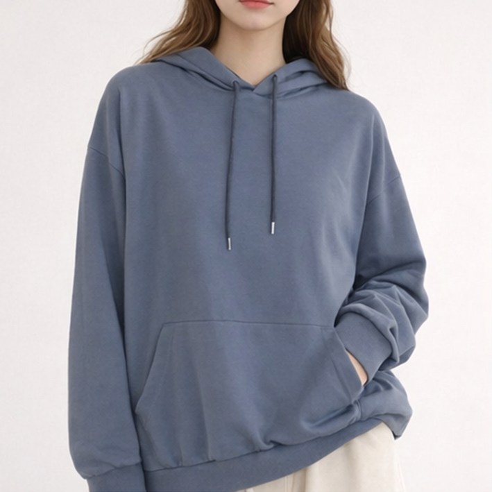 알로데 여성용 데일리 얇은 무지 긴팔 오버핏 후드 티셔츠 포켓형