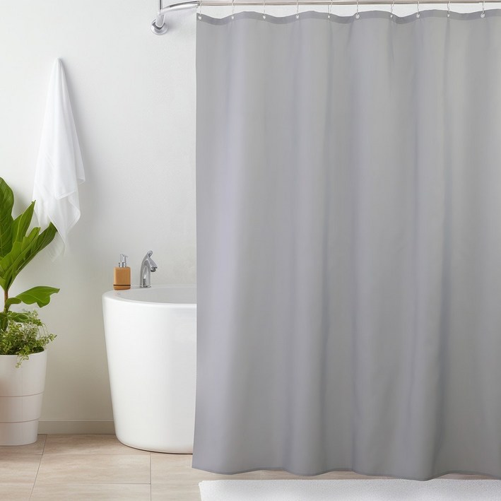 포그난 패브릭 욕실 방수 샤워커튼 + 스텐 고리 세트, 1세트, 그레이(샤워커튼)