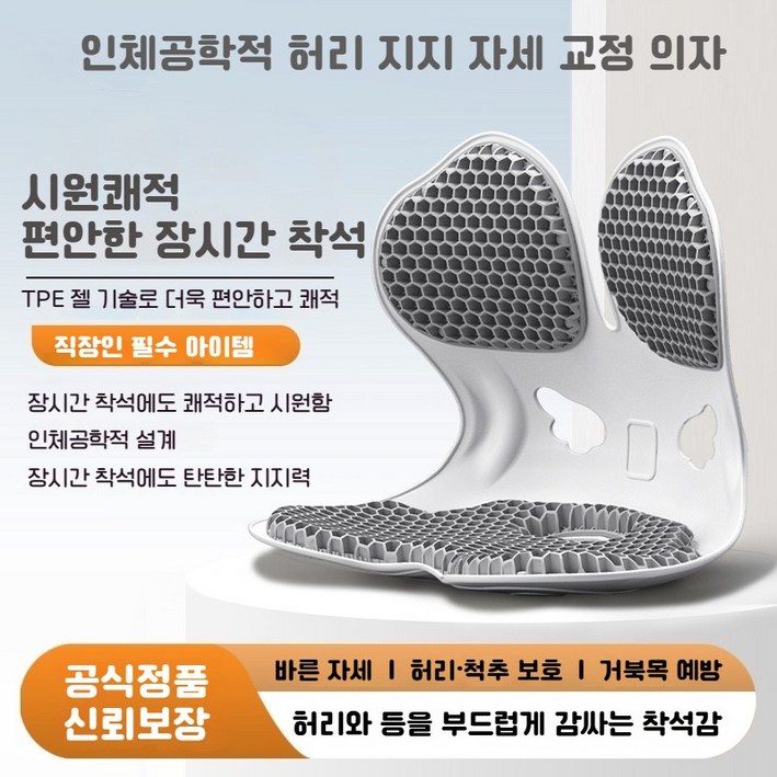 인체공학적 허리 지지 자세 교정 의자 장시간 착석에 최적화 설계, 그레이