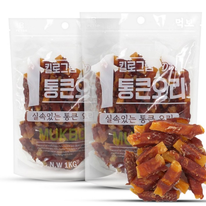 먹보 강아지 대용량 실속 상품 치킨 오리 육포 간식, 2개, 1kg, 오리 고구마