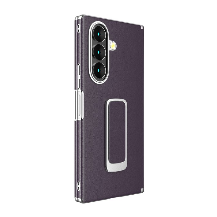 YINUO 갤럭시 Z 폴드 천연 가죽 슬림 그립 360도 각도 조절이 거치대 듀얼 중축 힌지 보호 후면 케이스