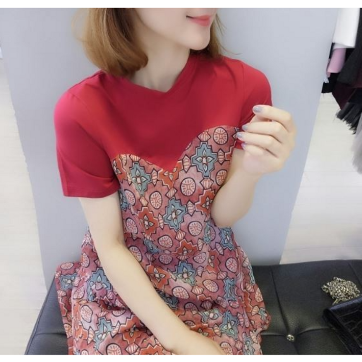 유숀 라운드반팔원피스 플레어롱원피스 플라워물결원피스