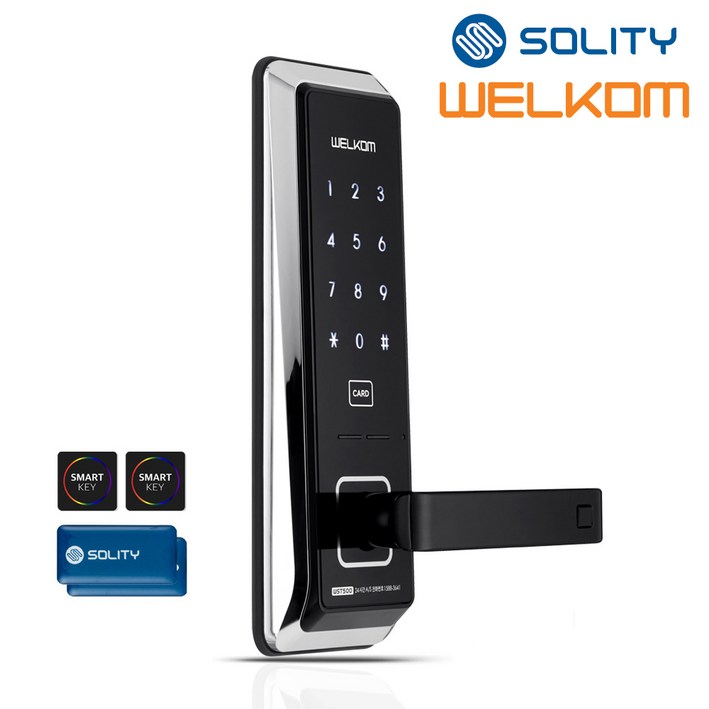 전국설치 솔리티 웰콤 무타공도어록 WST500 카드키4개번호키 0초즉시잠금 내부이중잠금 허수기능 음량조절무음가능 전기충격무력화 마스터번호카드기능 현관문 디지털도어락, 웰콤 WST500 전국설치A지역월요일, 방문설치