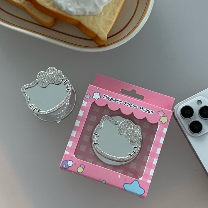 미러 큐빅 헬로키티 맥세이프 그립톡 스마트톡 거치대 비비드 핑거톡, 1개, 실버