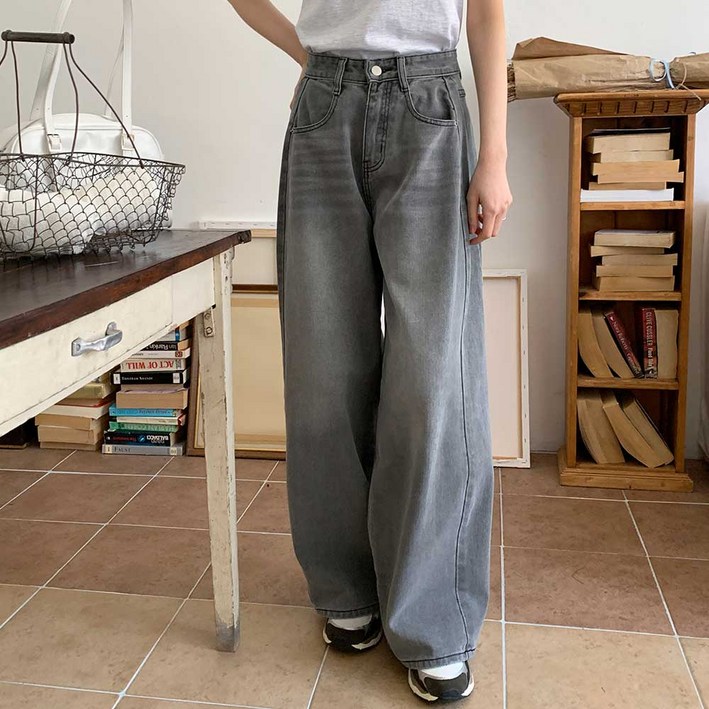 여성 와이드 데님 벌룬핏 절개 청바지 5가지 사이즈 2단선택 기장