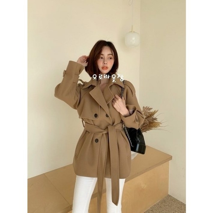 여성 트렌치코트 바바리 울 하프코트 누빔 안감