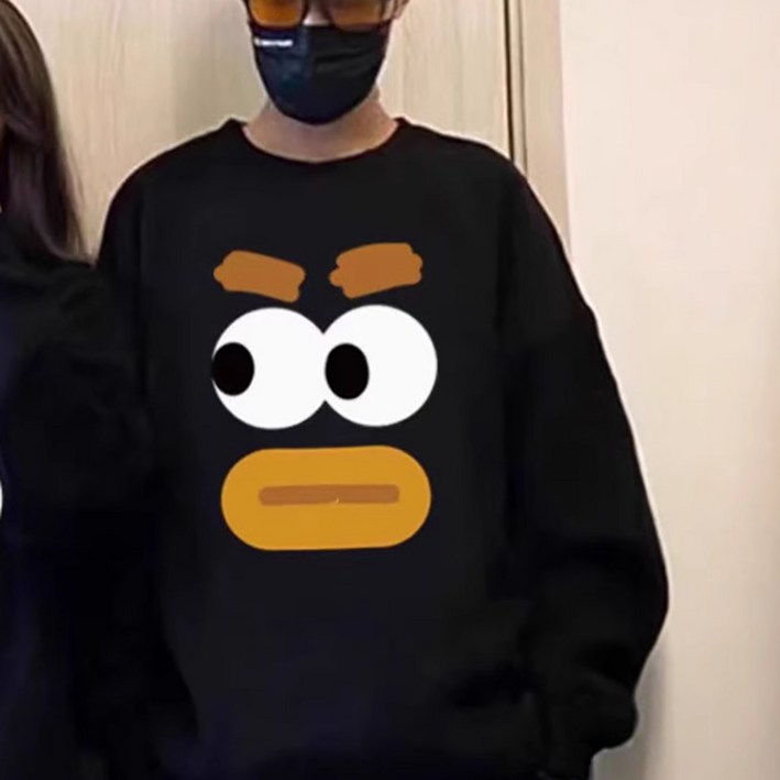 블랙K-7 커플 티셔츠 긴팔 루즈라운드 남녀공용 맨투맨