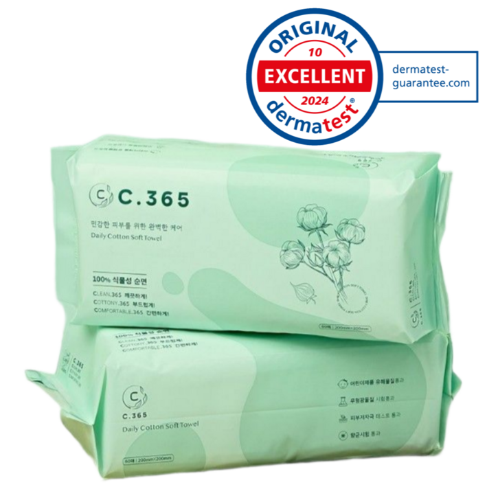 C.365 일회용 페이스타올 순면 100 독일Dermatest 무형광 유아동안전 항균, 6개, 60개입 C.365 일회용 페이스타올 순면 100 독일Dermatest 무형광 유아동안전 항균, 6개, 60개입