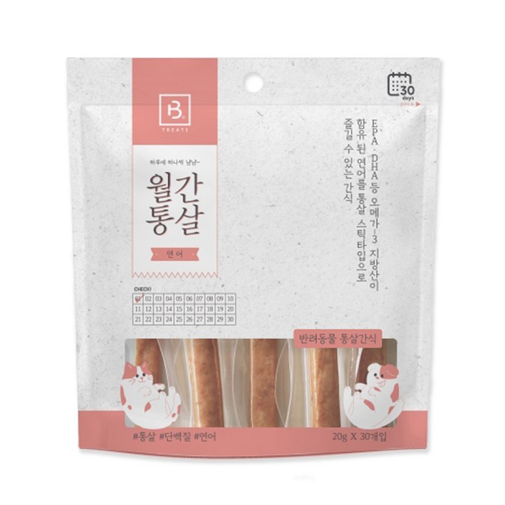 브리더랩 반려동물 월간통살 연어 스틱타입 간식 20g x 30p, 닭가슴살 + 연어 혼합맛, 2개