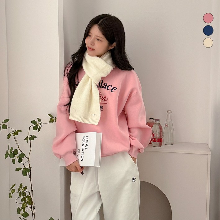 디테일웨어 여성 기모 썸웨이 맨투맨 자수 레터링 오버핏 긴소매 티셔츠 도톰한 여자맨투맨 귀여운 데일리룩 스웻셔츠