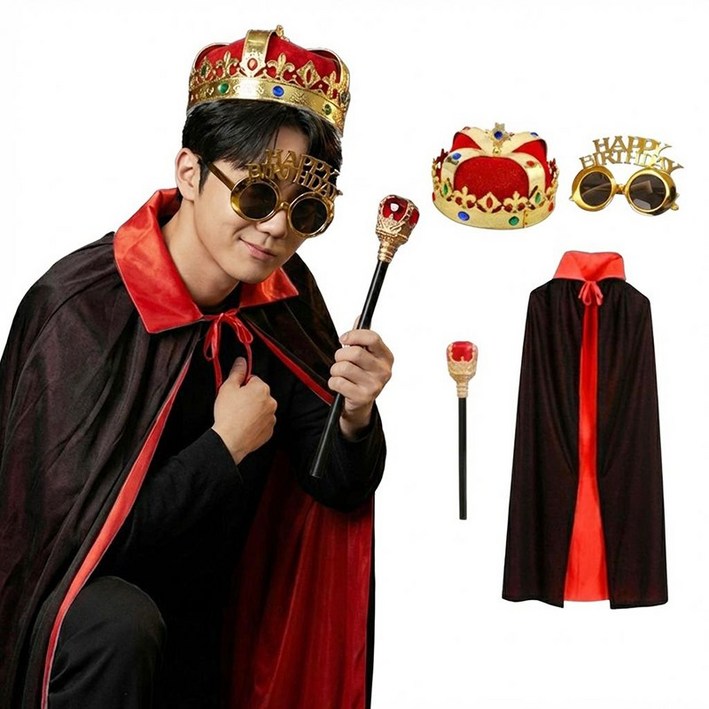 말랑마쥬 아빠 남친 핵인싸만들기 생일파티 남성 왕관 패키지세트, 1개, 왕이된그날kit레드