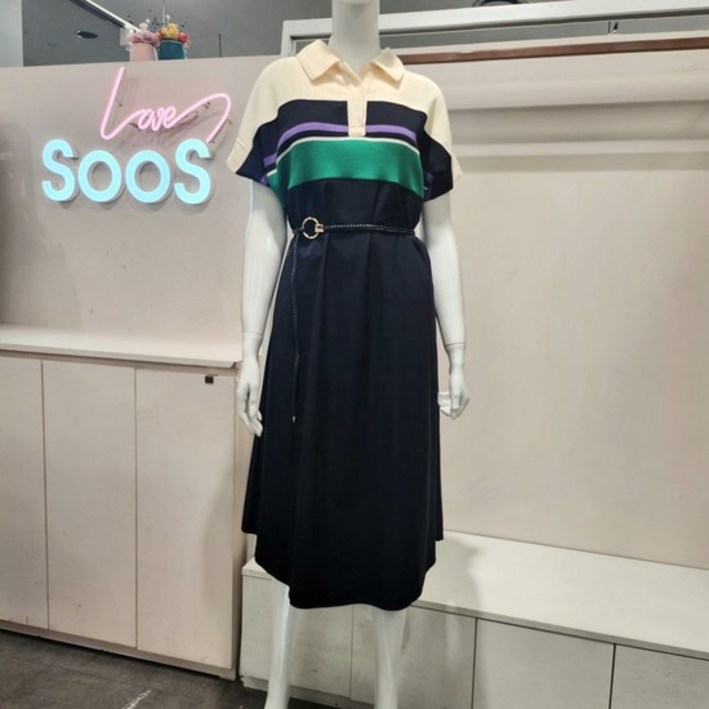 수스 HS04  카라니트 우븐 배색 원피스 S242BOP514