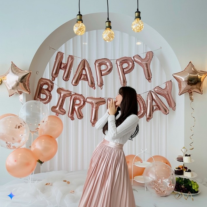 뽀무 생일파티 레터링 은박 풍선 세트, 1개, 29종 러블리피치핑크