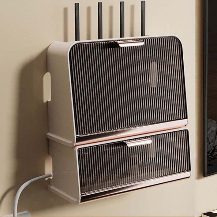 셋톱박스정리함 공유기정리함 셋탑박스 와이파이 보관함, 아이보리다크패널, 1개