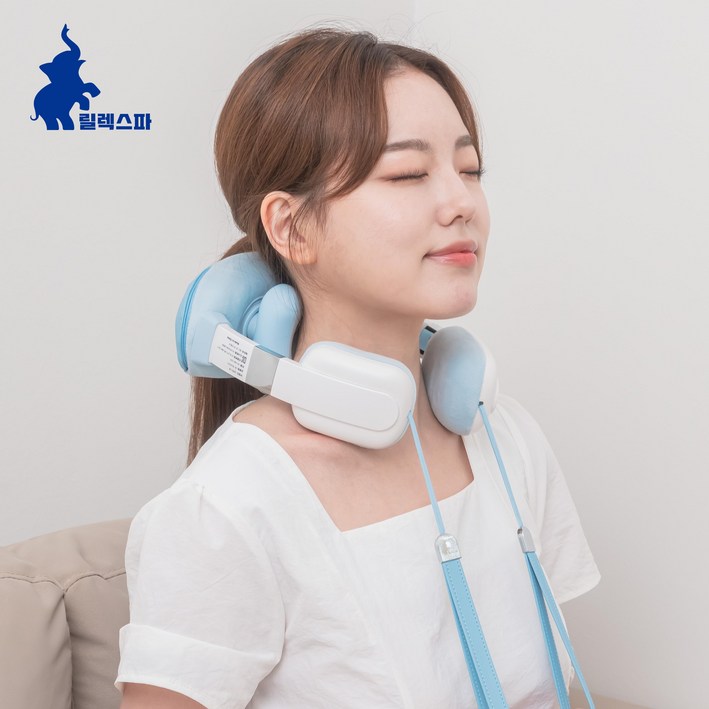 릴렉스파 목 어깨 마사지기 무선 온열 H형 승모근 겨울 벨벳 원단 안마기, 파란색
