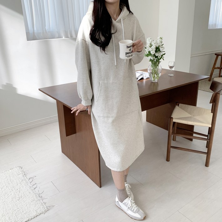 도톰한 롱 후드 기모원피스 국내생산 빅사이즈88까지