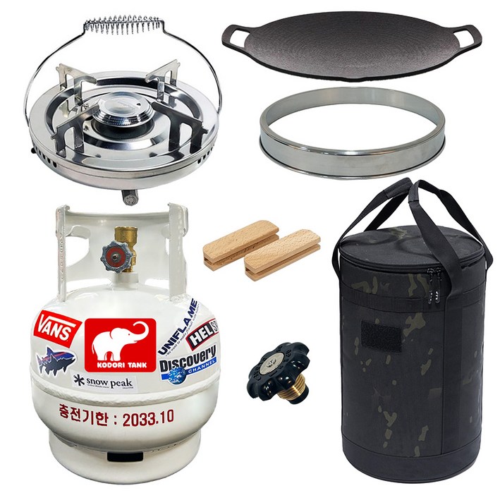 화력조절 해바라기버너 코돌이탱크 LPG 3kg 고화력 버너세트(스티커무료증정), 1세트, 10번_3kg+링가드+버너+멀티그리들36cm+마개+가방