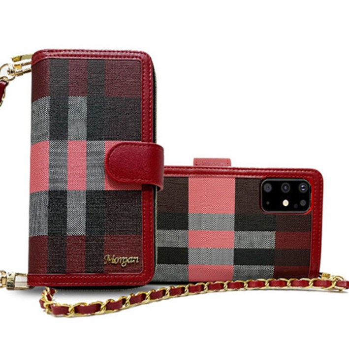 갤럭시 S22플러스 S906 모건 체크 지갑형 지퍼 다이어리 케이스 스트랩 포함