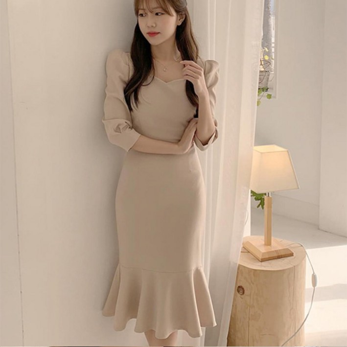 예쁨시전 머메이드 럭셔리 스퀘어넥 원피스