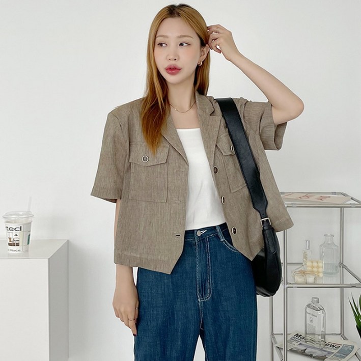 엔틱 린넨 투포켓 숏자켓 엔틱 린넨 투포켓 숏자켓
