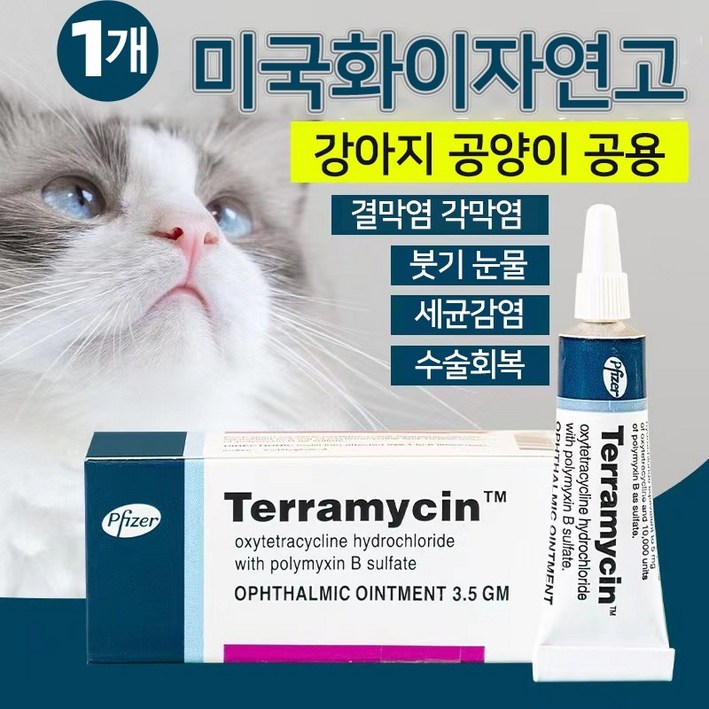 미국수입 Terramycin  반려동물 눈염증연고 강아지 결막염 눈물개선/눈건강 5통구입제한 C-0352
