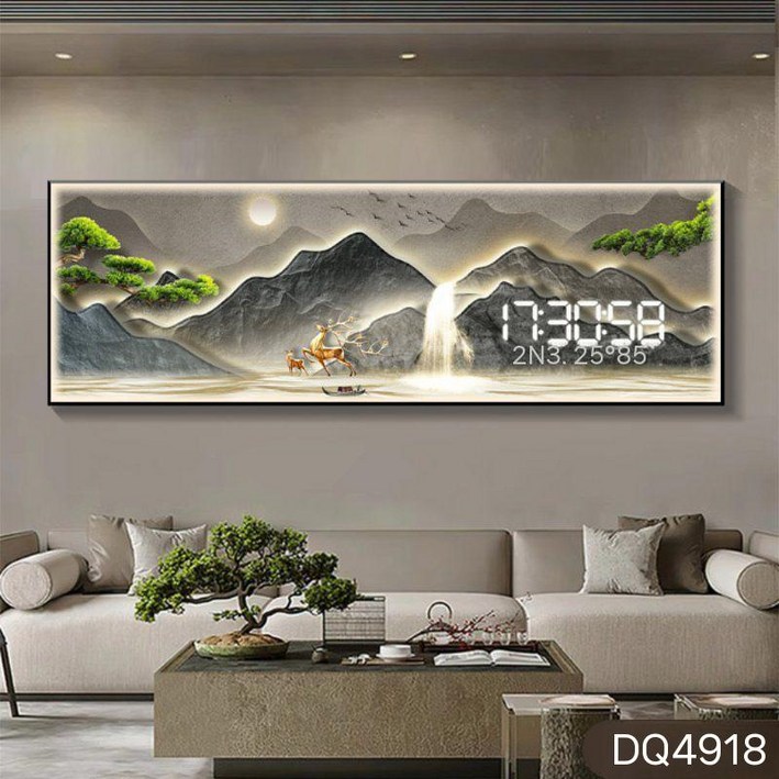 달력 거실 장식 그림 고급 벽 램프 새로운 중국 풍경 전자 시계 벽걸이형 다실 만년
