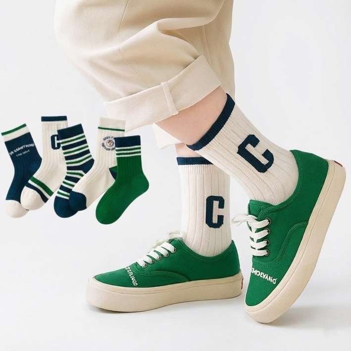 아동용 어린이 컬러 믹스 중목 양말 5켤레 세트